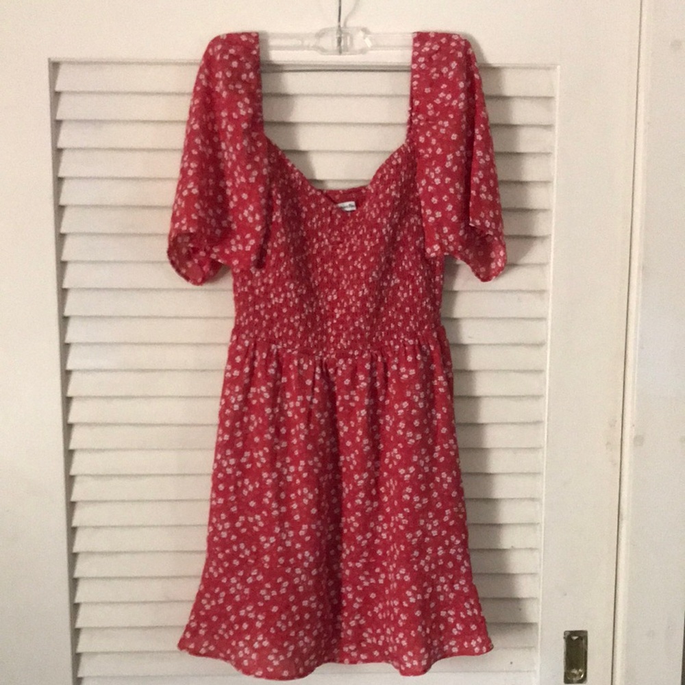 Abercrombie Red Floral Square-Neck Mini Dress
